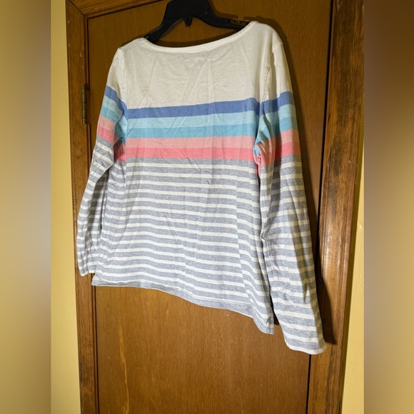 Talbots Beige Blue and Pink Stripes Cotton Top Size L - Picture 2 of 4